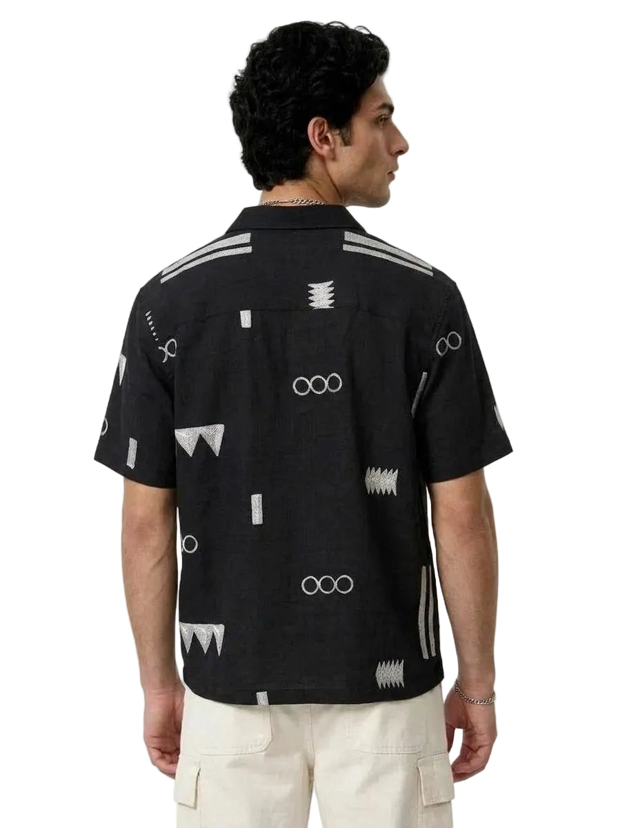 Embroidered Dark Charcoal Grey Half Sleeves Shirt