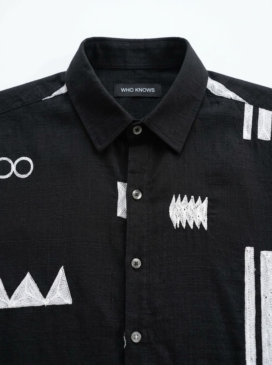 Embroidered Dark Charcoal Grey Half Sleeves Shirt