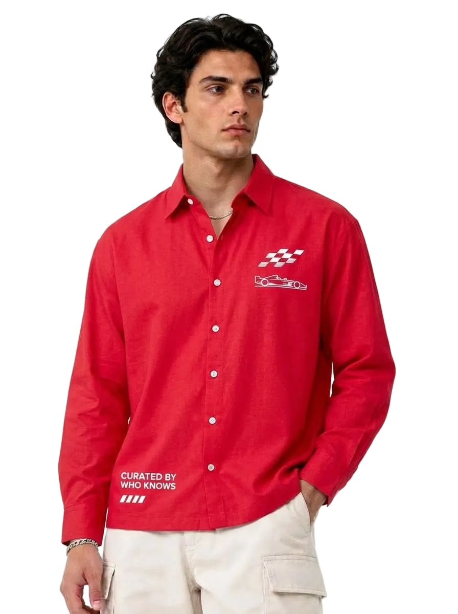 Formula One or Me Red Linen Shirt