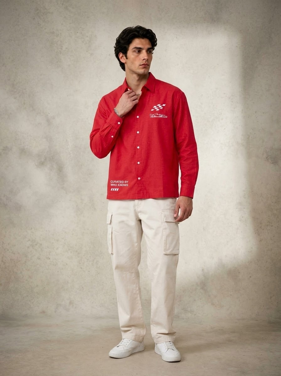 Formula One or Me Red Linen Shirt